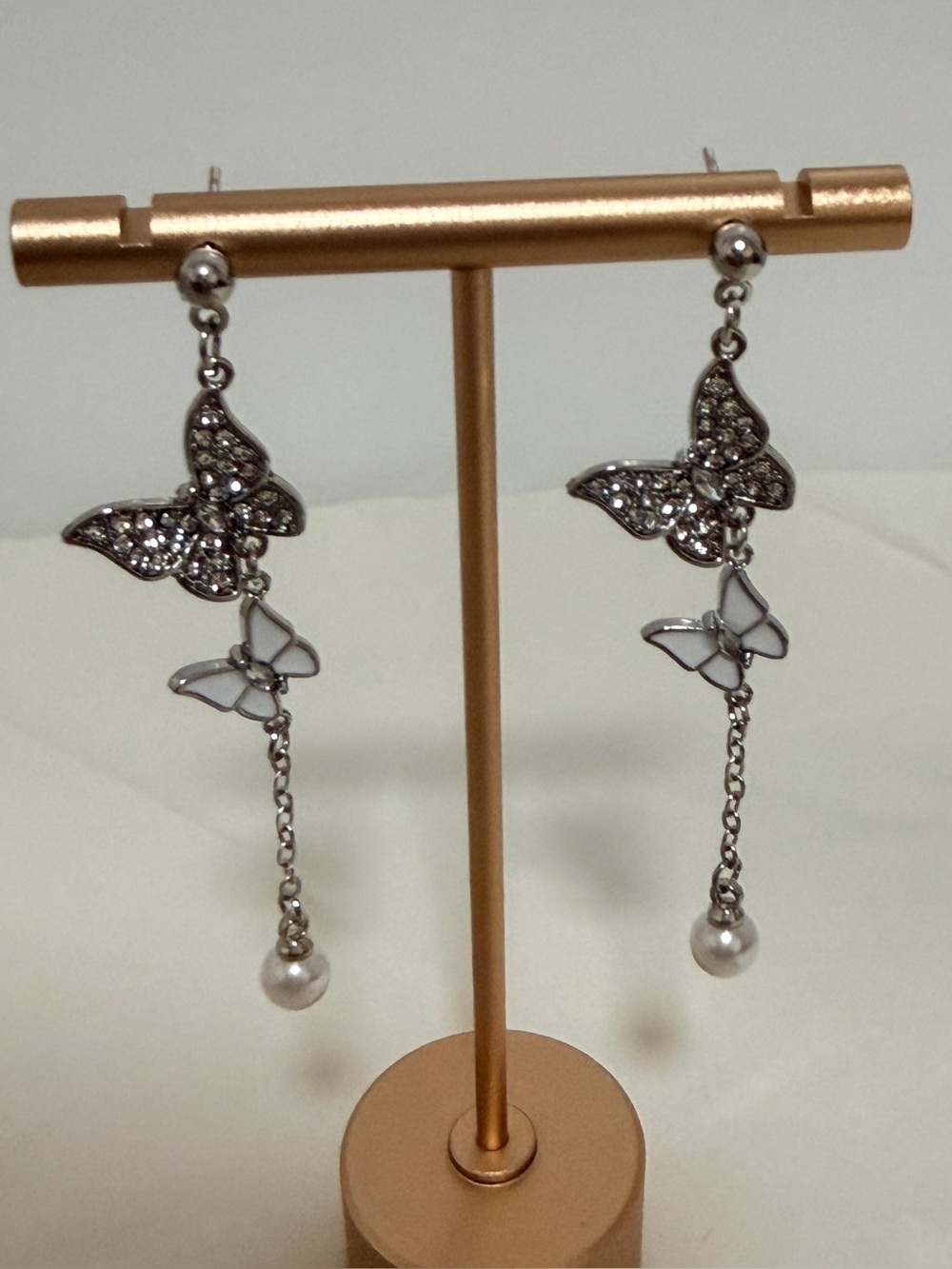 Silver Butterfly Drop Earrings with Pearls - Women Jewelry